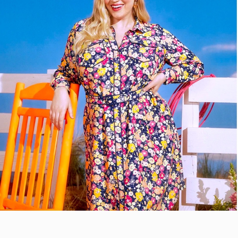 Floral Modcloth Button-Up Dress Western 1X